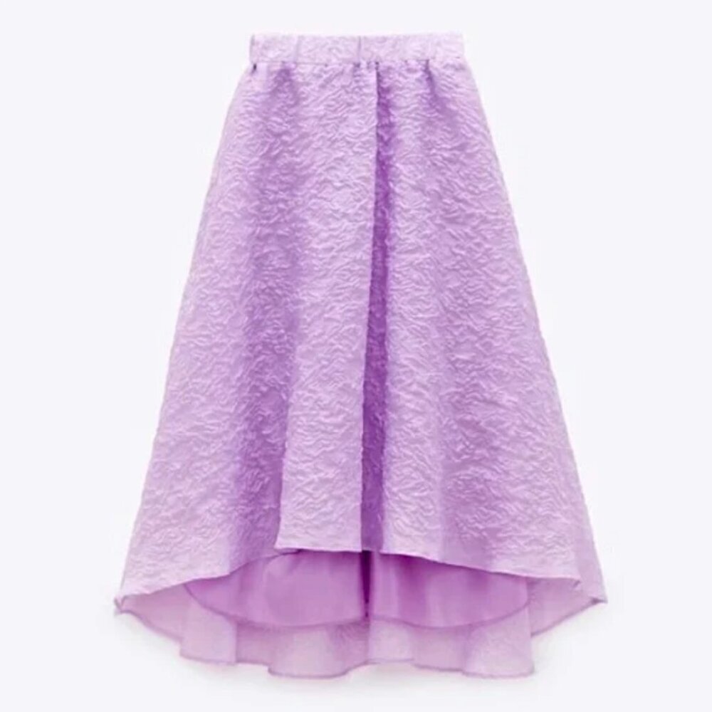 Zara Lavender Textured Midi Skirt, Size XS, L NWT